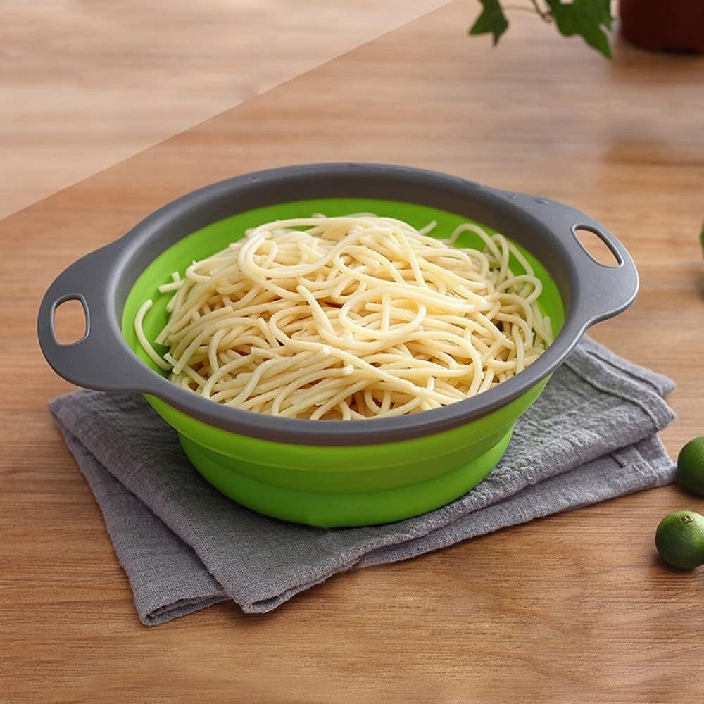 Set 2 Strecuratori Pliabile din Silicon Alimentar, Design Rotund cu Manere Ergonomice, Fund Antiderapant, Compatibile cu Masina de Spalat Vase, Verde