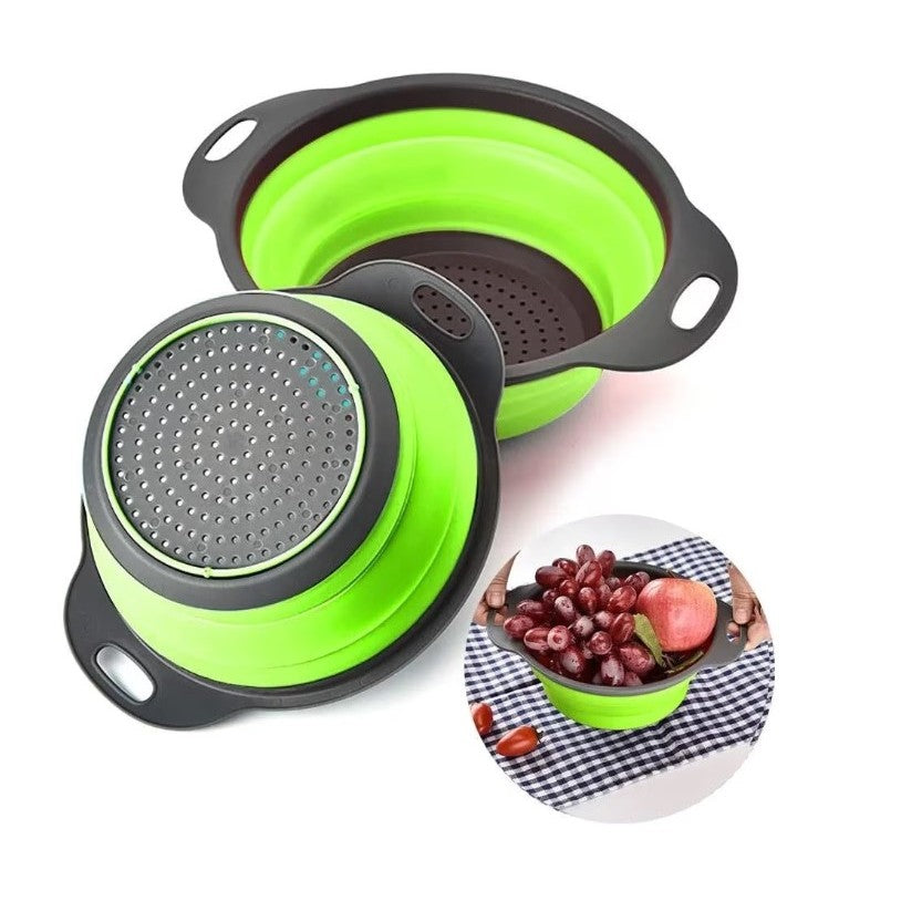 Set 2 Strecuratori Pliabile din Silicon Alimentar, Design Rotund cu Manere Ergonomice, Fund Antiderapant, Compatibile cu Masina de Spalat Vase, Verde