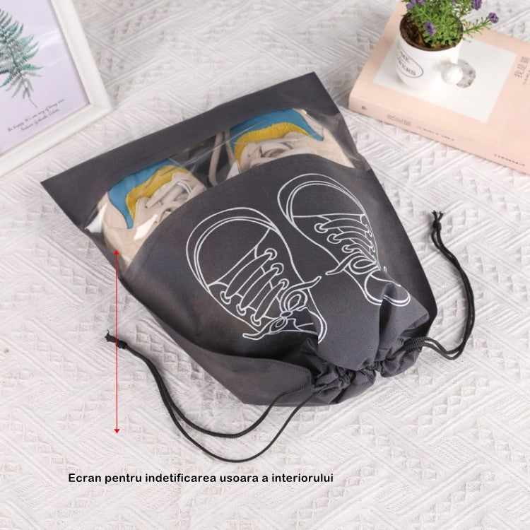 Sac Depozitare Incaltaminte, Organizator Voiaj, Rezistent la Praf, Lavabil in Masina de Spalat, 27 x 36 cm, Gri Deschis