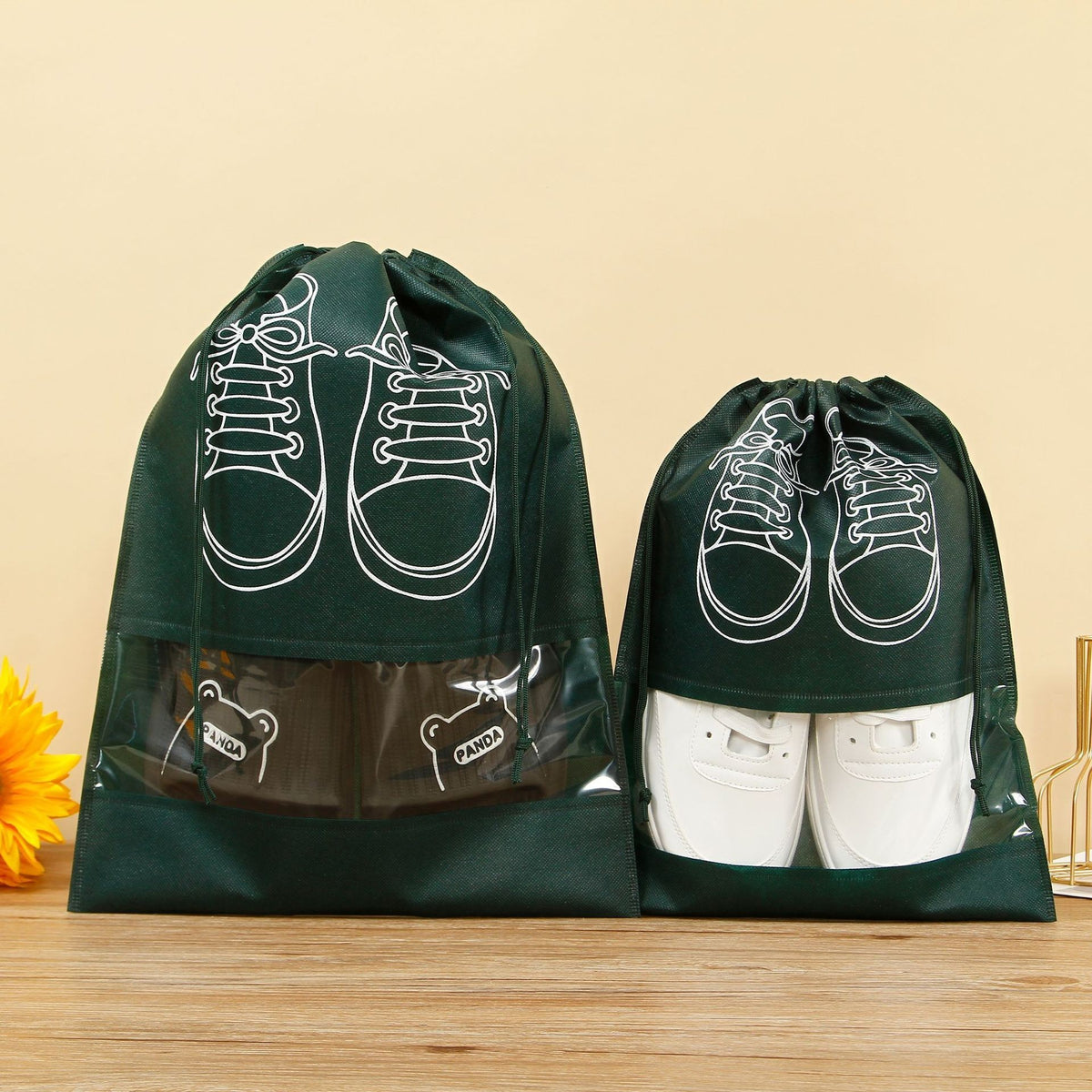 Sac Depozitare Incaltaminte pentru Voiaj, Organizator Pantofi Rezistent la Praf, Compatibil cu Masina de Spalat, Material Textil, 27 x 36 cm, Verde Inchis