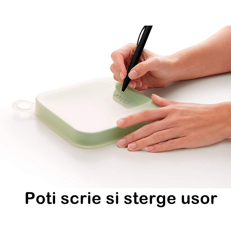 Caserola Pentru Sandwich Reutilizabila, Cutie Portabila Pentru Gustari, Capac Anti-Scurgere, Silicon si Polipropilena, 15.5 x 15.5 x 2.5 cm, Verde