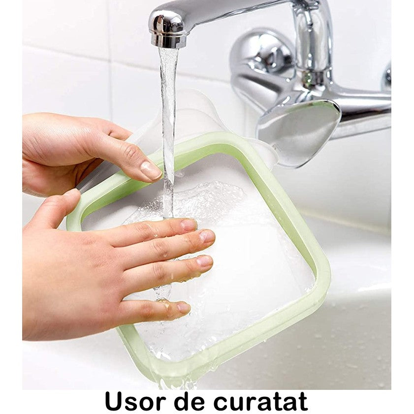 Caserola Pentru Sandwich Reutilizabila, Cutie Portabila Pentru Gustari, Capac Anti-Scurgere, Silicon si Polipropilena, 15.5 x 15.5 x 2.5 cm, Verde