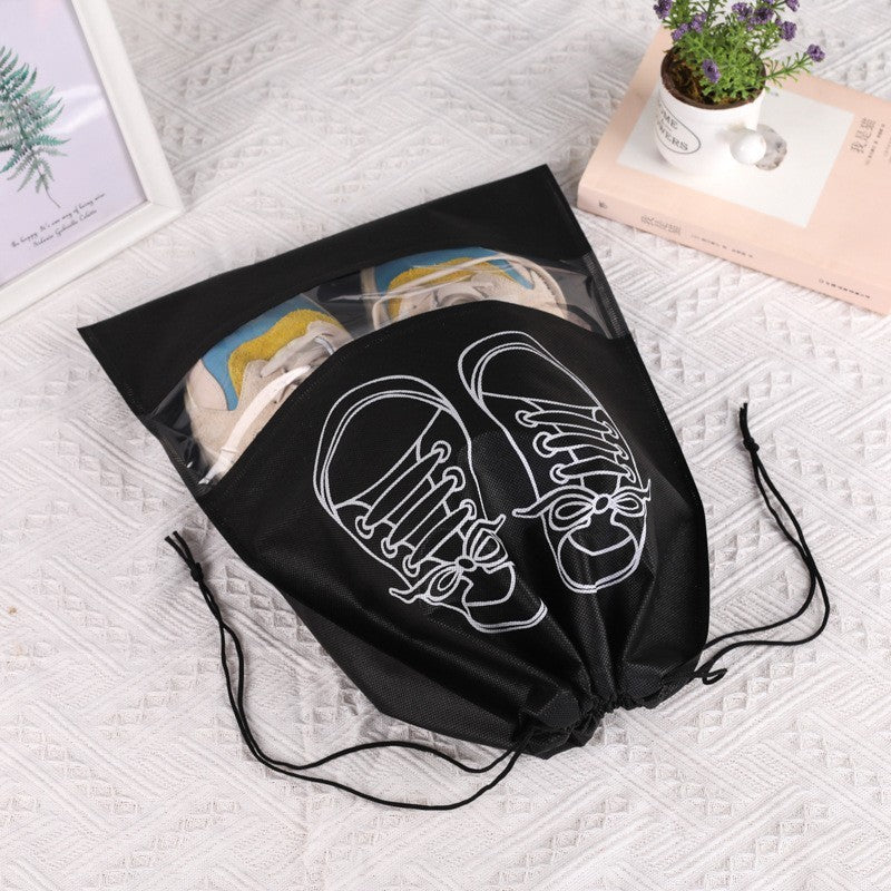 Sac Depozitare Incaltaminte pentru Voiaj si Organizare, Protectie Impotriva Prafului, Lavabil la Masina de Spalat, Material Textil, 27 x 36 cm, Negru