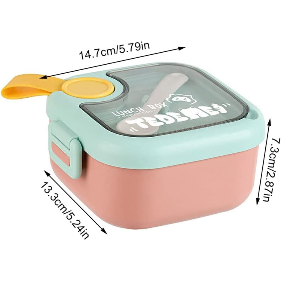 Caserola Lunch Box pentru Copii, Recipient Pranz cu 2 Compartimente si Inchidere Etans, Plastic Fara BPA, Include Lingura si Foarfeca, 750 ml, Roz