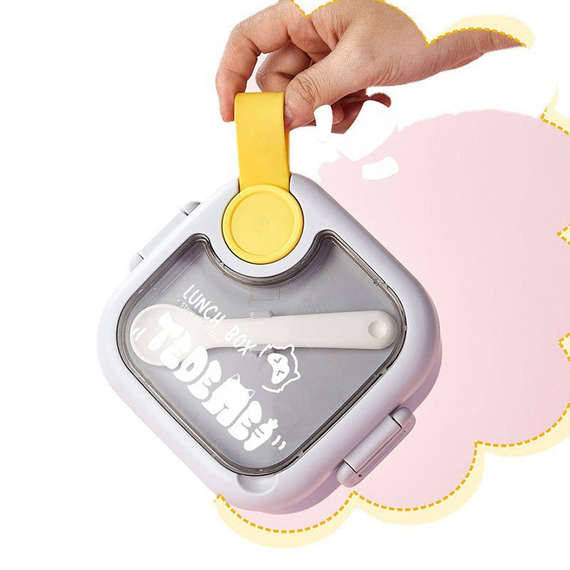 Caserola Lunch Box pentru Copii, Recipient Pranz cu 2 Compartimente si Inchidere Etans, Plastic Fara BPA, Include Lingura si Foarfeca, 750 ml, Roz