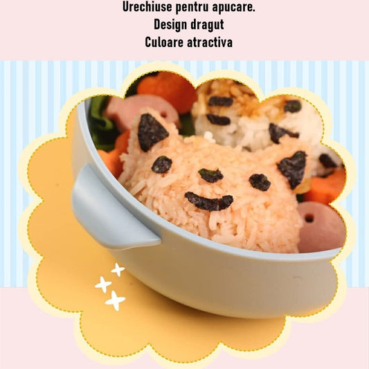 Caserola Pentru Copii Tip Lunch Box, 2 Compartimente Detasabile, Sistem Anti-Scurgere, Include Lingura Si Foarfeca, Plastic Fara BPA, 750 ml, Albastra