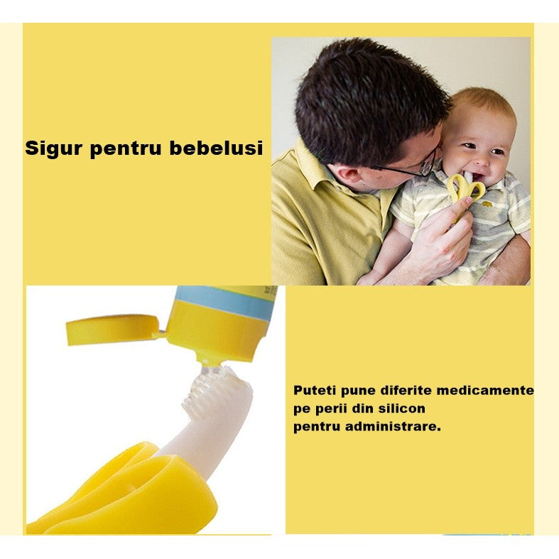 Jucarie Dentitie Bebelusi, Model Banana cu Manere Ergonomice, Silicon Non-Toxic Fara Miros, 10.5x5.9 cm, Galben