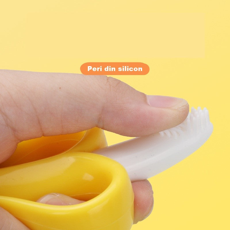 Jucarie Dentitie Bebelusi, Model Banana cu Manere Ergonomice, Silicon Non-Toxic Fara Miros, 10.5x5.9 cm, Galben