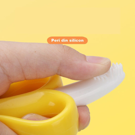 Jucarie Dentitie Bebelusi, Model Banana cu Manere Ergonomice, Silicon Non-Toxic Fara Miros, 10.5x5.9 cm, Galben