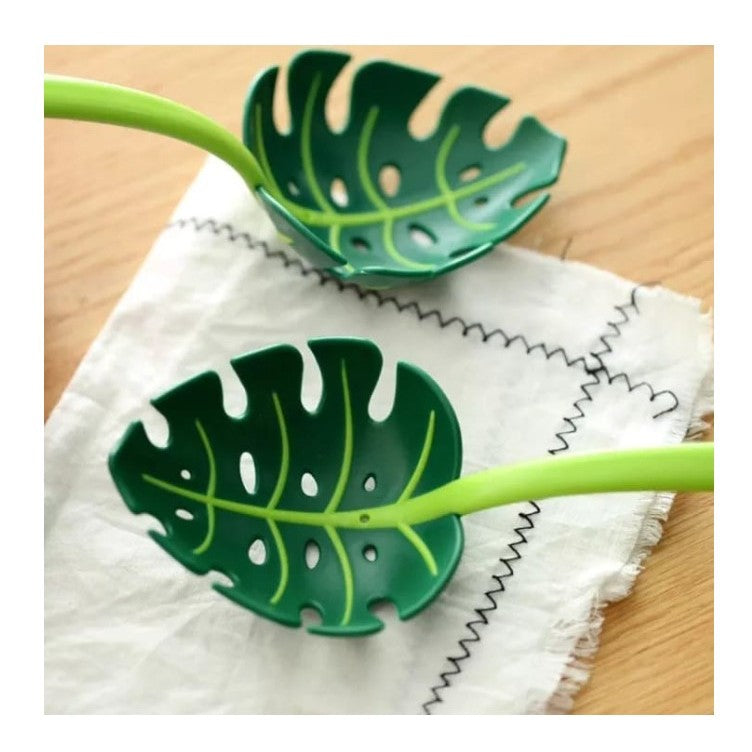 Ustensila Bucatarie Universala Tip Frunza, Spumiera si Lingura de Servit, Design Creativ Modern, Material ABS Rezistent, 30x9.5 cm, Verde
