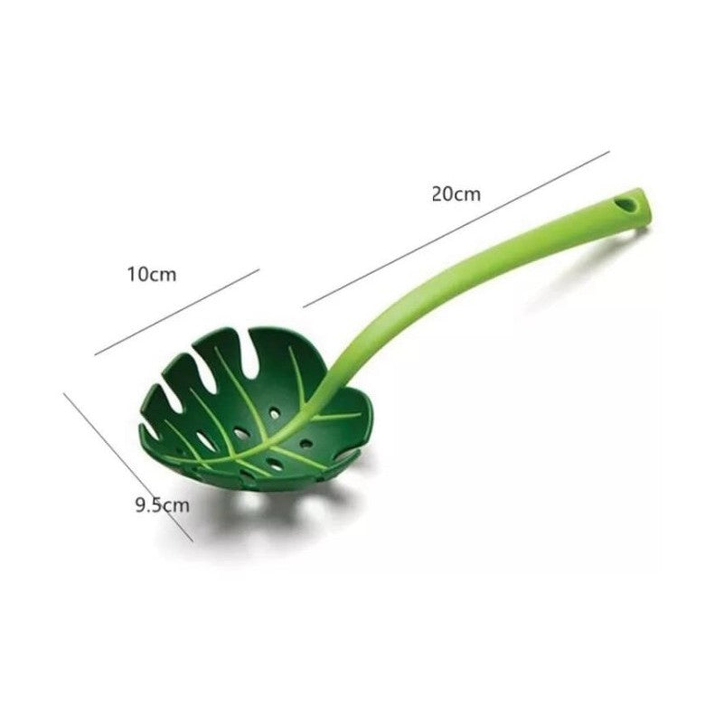 Ustensila Bucatarie Universala Tip Frunza, Spumiera si Lingura de Servit, Design Creativ Modern, Material ABS Rezistent, 30x9.5 cm, Verde