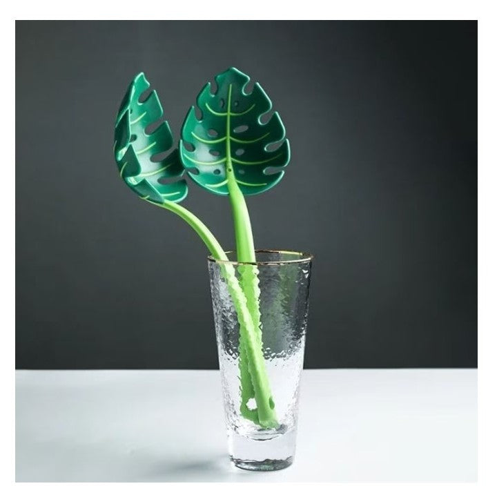Ustensila Bucatarie Universala Tip Frunza, Spumiera si Lingura de Servit, Design Creativ Modern, Material ABS Rezistent, 30x9.5 cm, Verde