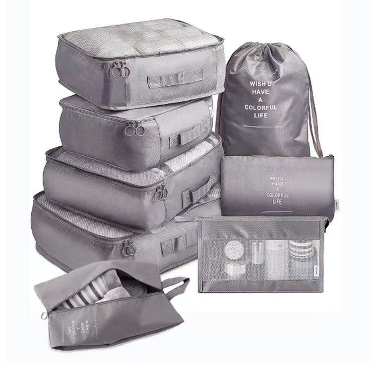 Set 8 Organizatoare Bagaj, Huse Calatorie Impermeabile cu Fermoar, Organizator Haine si Incaltaminte pentru Geamantan sau Dulap, Poliester Pliabil, Gri