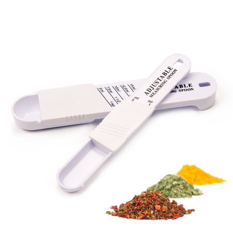 Set Linguri Masurare Ajustabile Pentru Ingrediente, Mecanism Glisare Pentru Masuratori Precise, Material ABS Rezistent, 16x3.5x1.6 cm, 2 Bucati, Alb