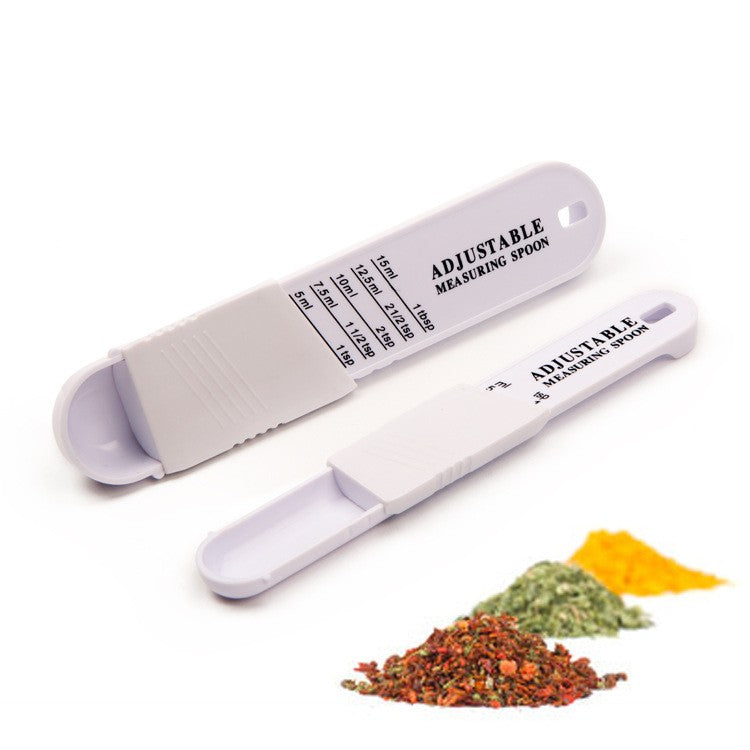 Set Linguri Masurare Ajustabile Pentru Ingrediente, Mecanism Glisare Pentru Masuratori Precise, Material ABS Rezistent, 16x3.5x1.6 cm, 2 Bucati, Alb