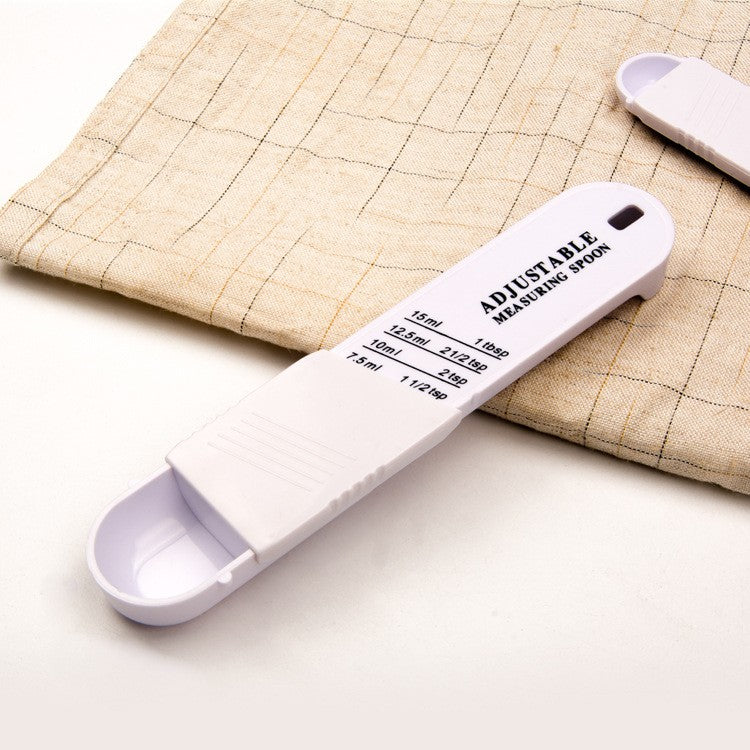 Set Linguri Masurare Ajustabile Pentru Ingrediente, Mecanism Glisare Pentru Masuratori Precise, Material ABS Rezistent, 16x3.5x1.6 cm, 2 Bucati, Alb