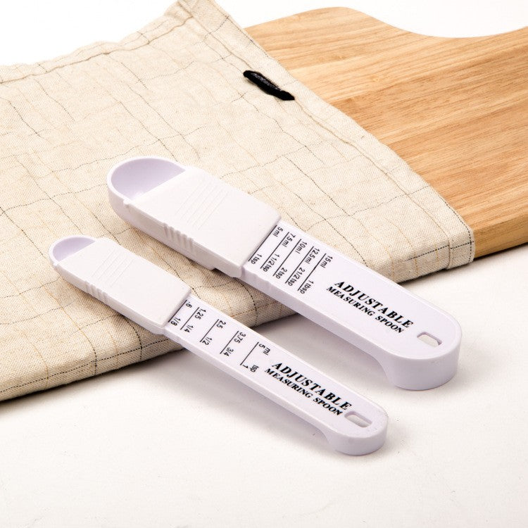 Set Linguri Masurare Ajustabile Pentru Ingrediente, Mecanism Glisare Pentru Masuratori Precise, Material ABS Rezistent, 16x3.5x1.6 cm, 2 Bucati, Alb