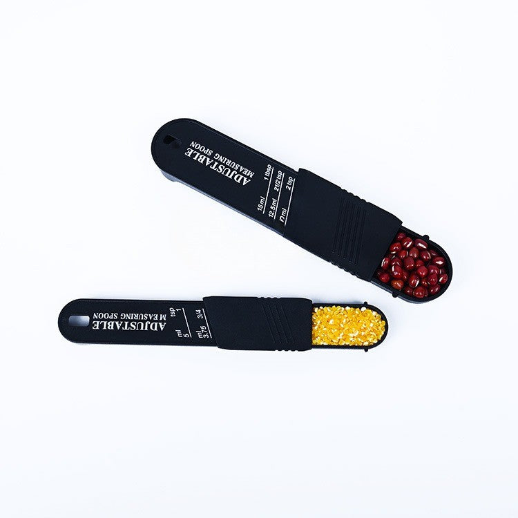 Set 2 Linguri Masurare Ajustabile, Dozator Ingrediente cu Mecanism Glisare, Material Plastic ABS, 16x3.5x1.6 cm, Negru
