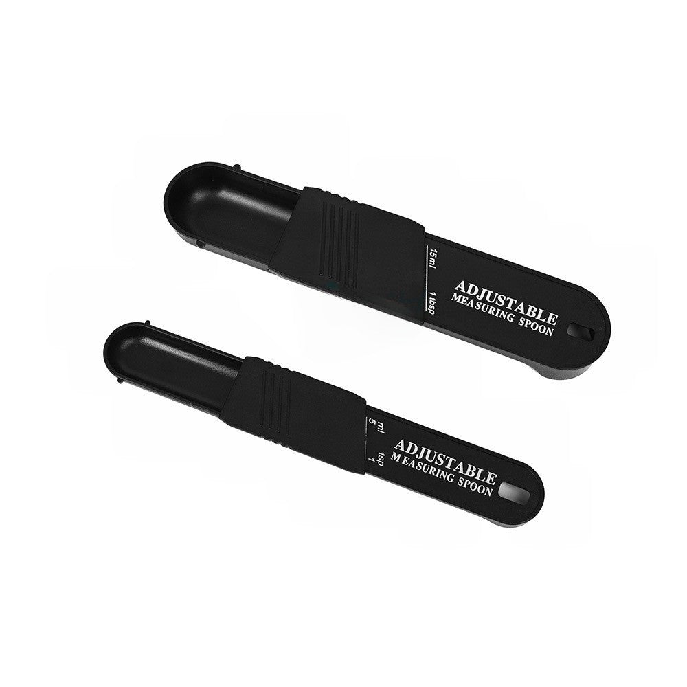 Set 2 Linguri Masurare Ajustabile, Dozator Ingrediente cu Mecanism Glisare, Material Plastic ABS, 16x3.5x1.6 cm, Negru