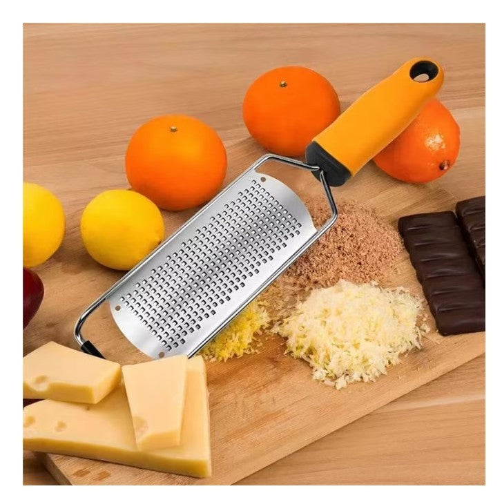 Razatoare Manuala Multifunctionala pentru Branza si Citrice, Lama Inox 304, Maner Anti-alunecare, Protectie Silicon, Perie Curatare Inclusa, 31x6.7 cm, Galben