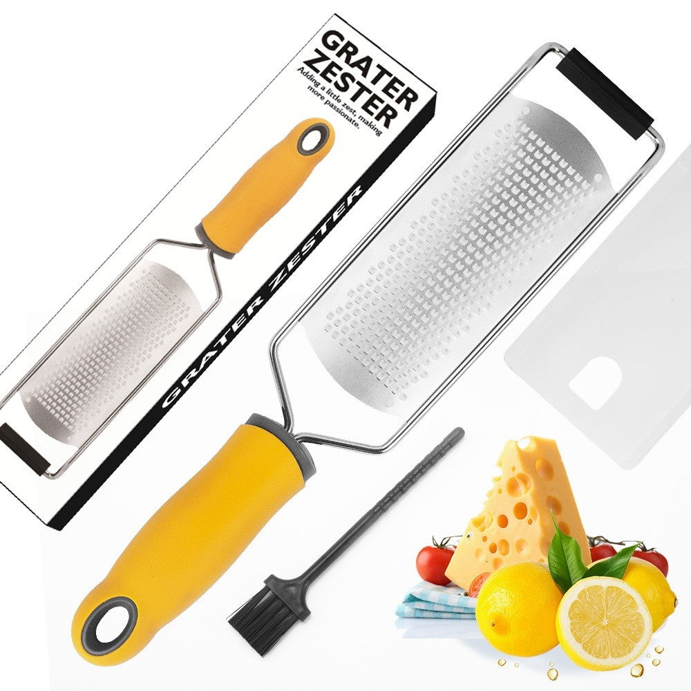 Razatoare Manuala Multifunctionala pentru Branza si Citrice, Lama Inox 304, Maner Anti-alunecare, Protectie Silicon, Perie Curatare Inclusa, 31x6.7 cm, Galben