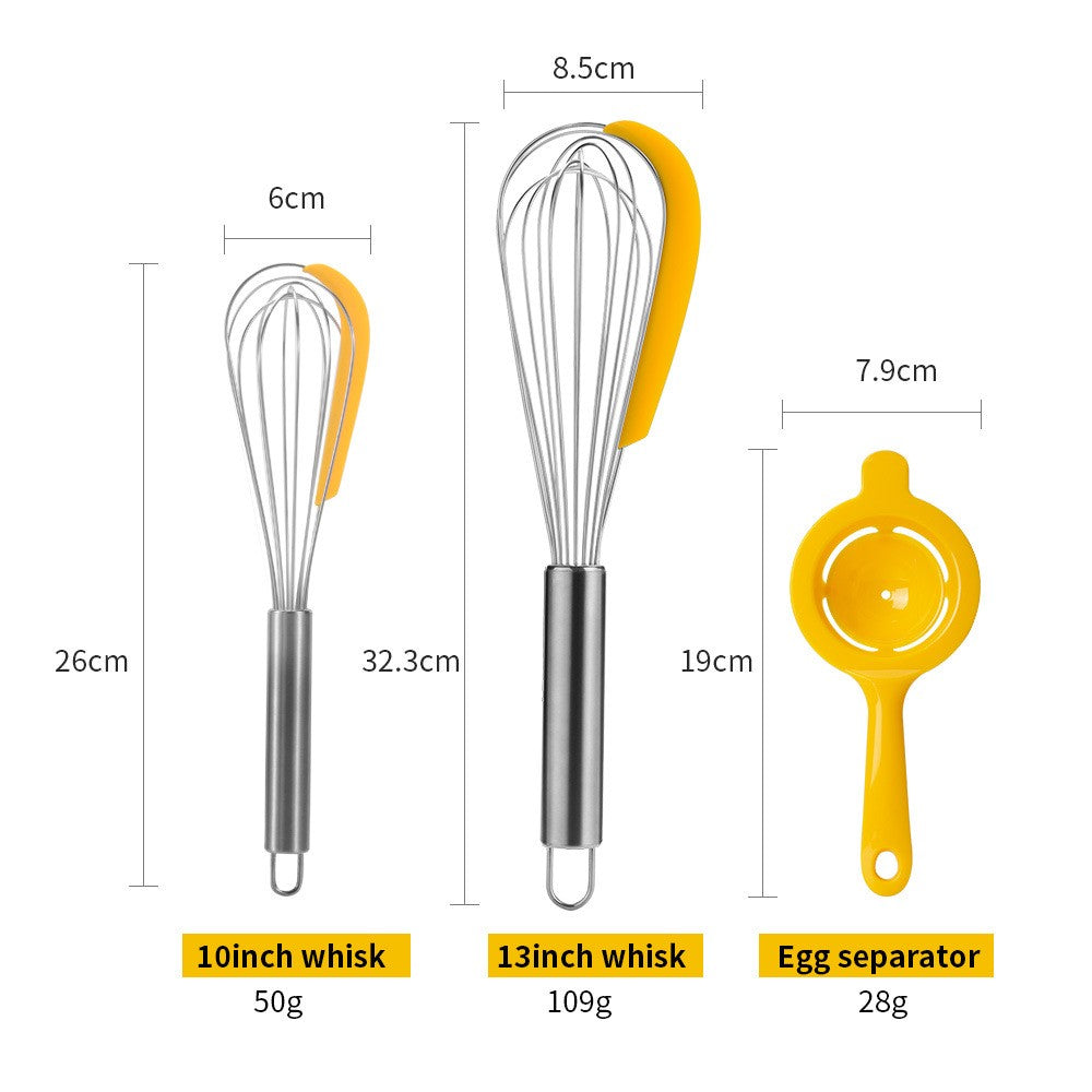 Set 3 Ustensile Bucatarie cu 2 Teluri si Separator de Oua, Inox 430 si Racleta Silicon, Argintiu/Galben
