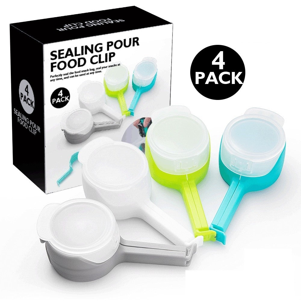Set 4 Cleme pentru Sigilare Pungi cu Capac de Dozare, Clipuri Ermetice pentru Ambalaje Alimentare, Material ABS Durabil, Multicolor