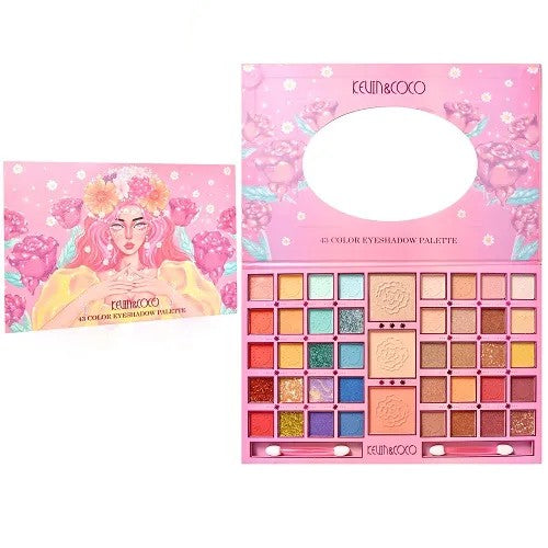 Kevin&Coco Paleta Machiaj Profesionala cu 43 Culori, Farduri Mate si Sidefate, Pudra, Iluminator, 2 Aplicatoare Incluse, Multicolor, 400 g