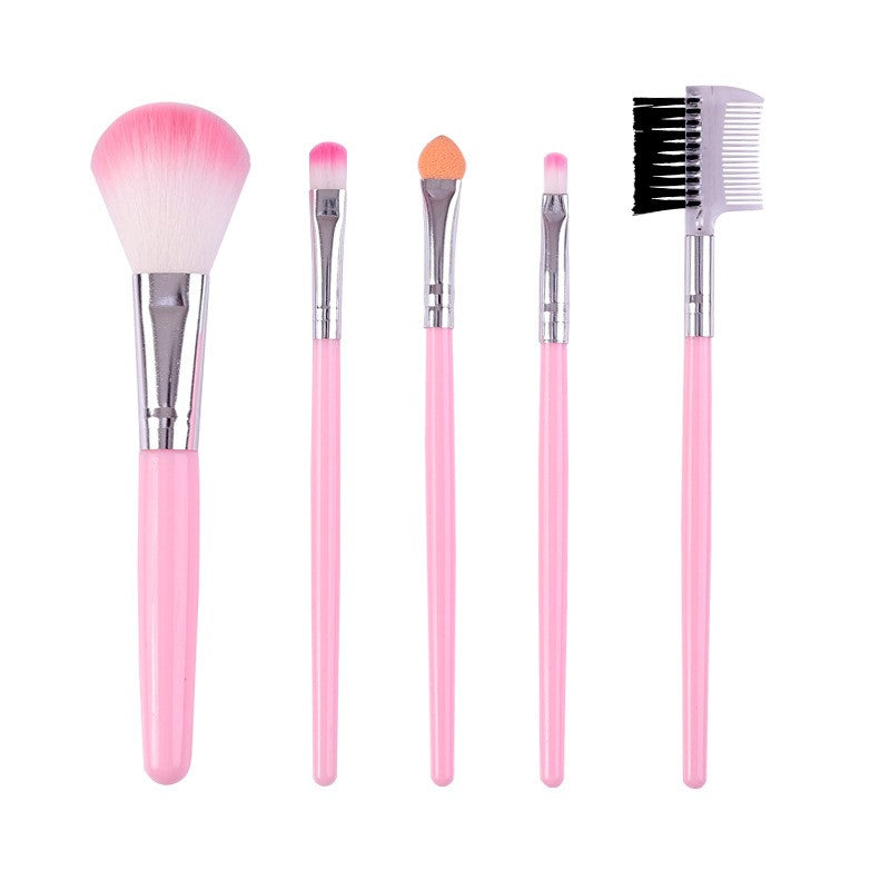 Set 5 Pensule de Machiaj de Voiaj, Trusa Mini pentru Fard si Pudra, Peri Sintetici si Maner Plastic, Negru, 5 Bucati