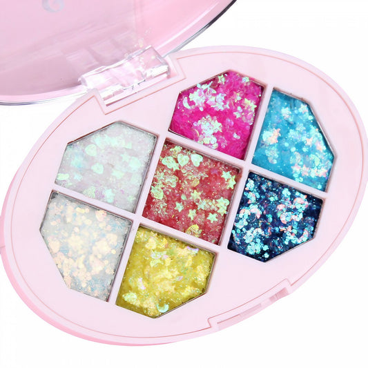 Paleta Machiaj cu Glitter si Sclipici sub Forma de Gel, Rezistent la Apa, Pentru Corp, Fata si Par, 7 Nuante, 50 g, Varianta 1, Multicolor