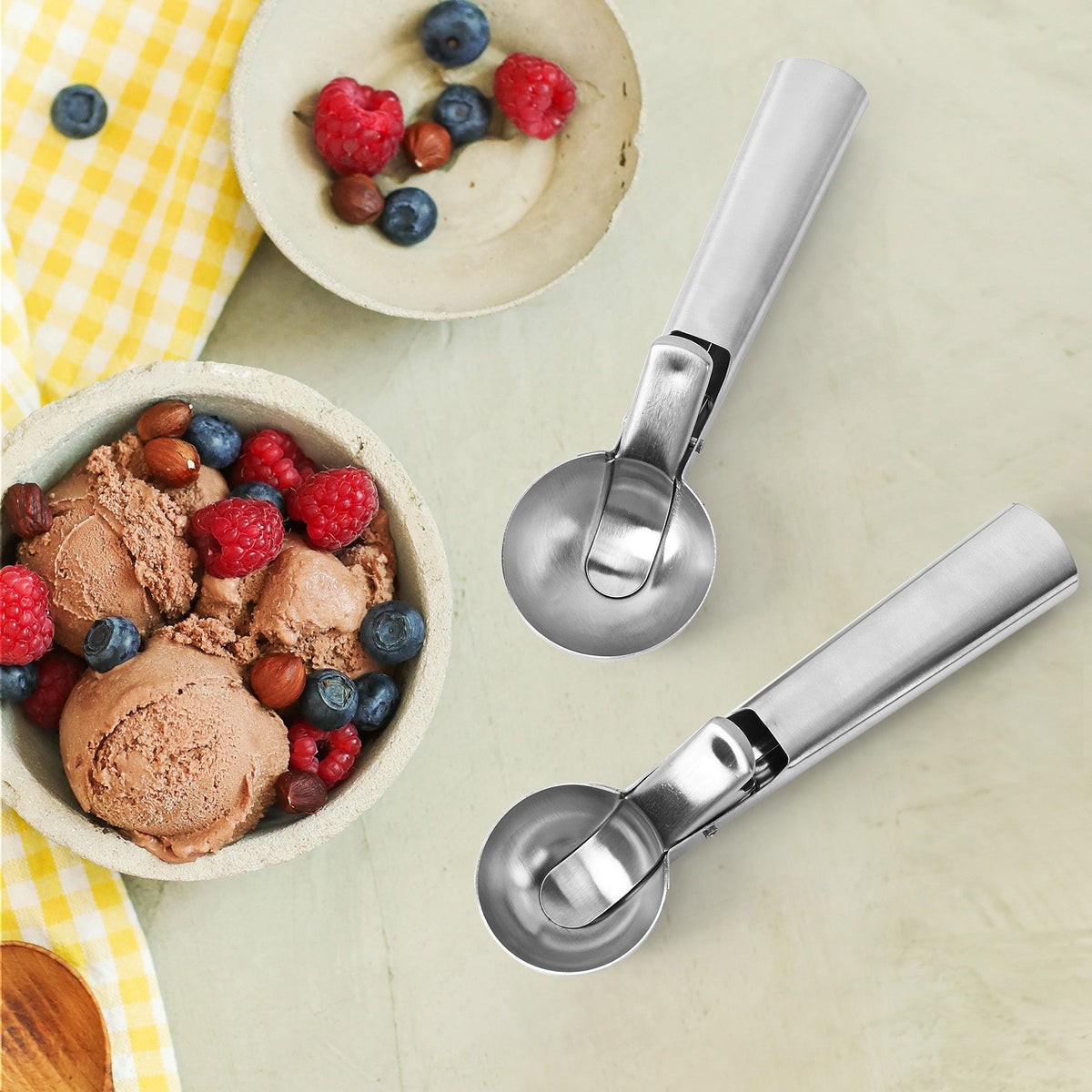 Cool Serving, Lingura Dozatoare Inghetata cu Mecanism de Actionare, Maner Ergonomic, Otel Inoxidabil, Gri