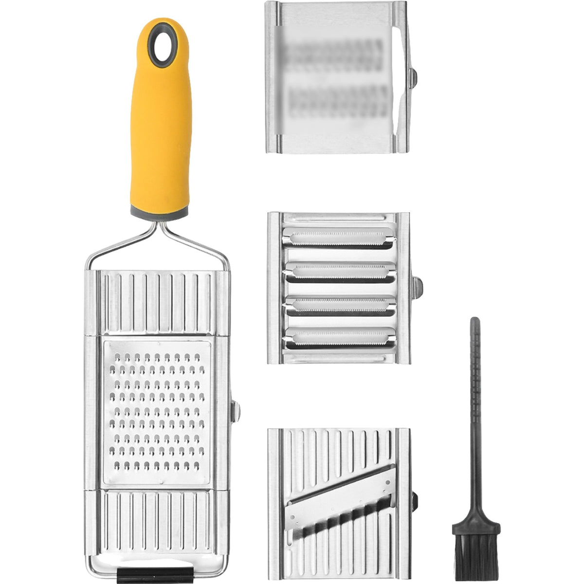 Razatoare Multifunctionala cu 4 Lame Interschimbabile, Otel Inoxidabil, Maner Ergonomic ABS, Periuta Curatare Inclusa, 33 x 8.6 cm, Argintiu