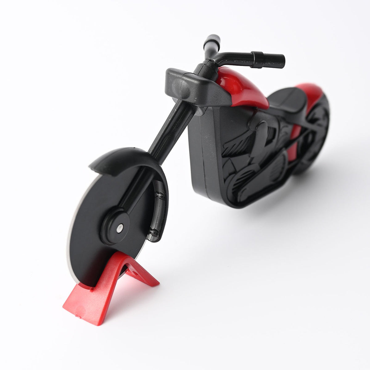 Cuțit Pizza în Formă de Motocicletă, Design Creativ cu Suport Inclus, Roată de Tăiere din Oțel Inoxidabil și PP, 21.5 x 9.5 cm, Negru
