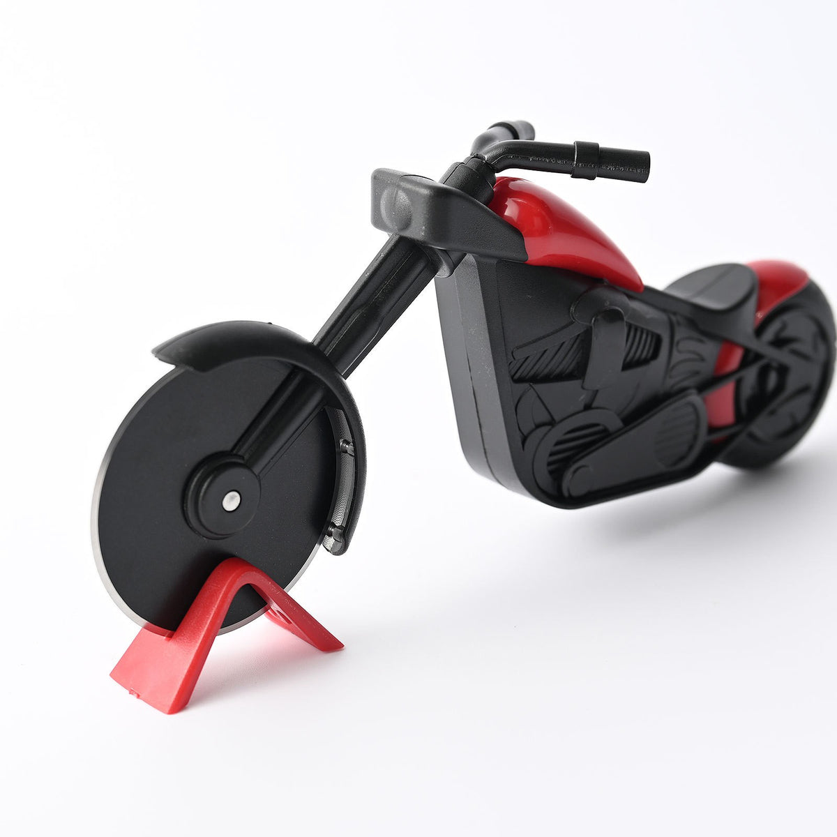 Cuțit Pizza în Formă de Motocicletă, Design Creativ cu Suport Inclus, Roată de Tăiere din Oțel Inoxidabil și PP, 21.5 x 9.5 cm, Negru