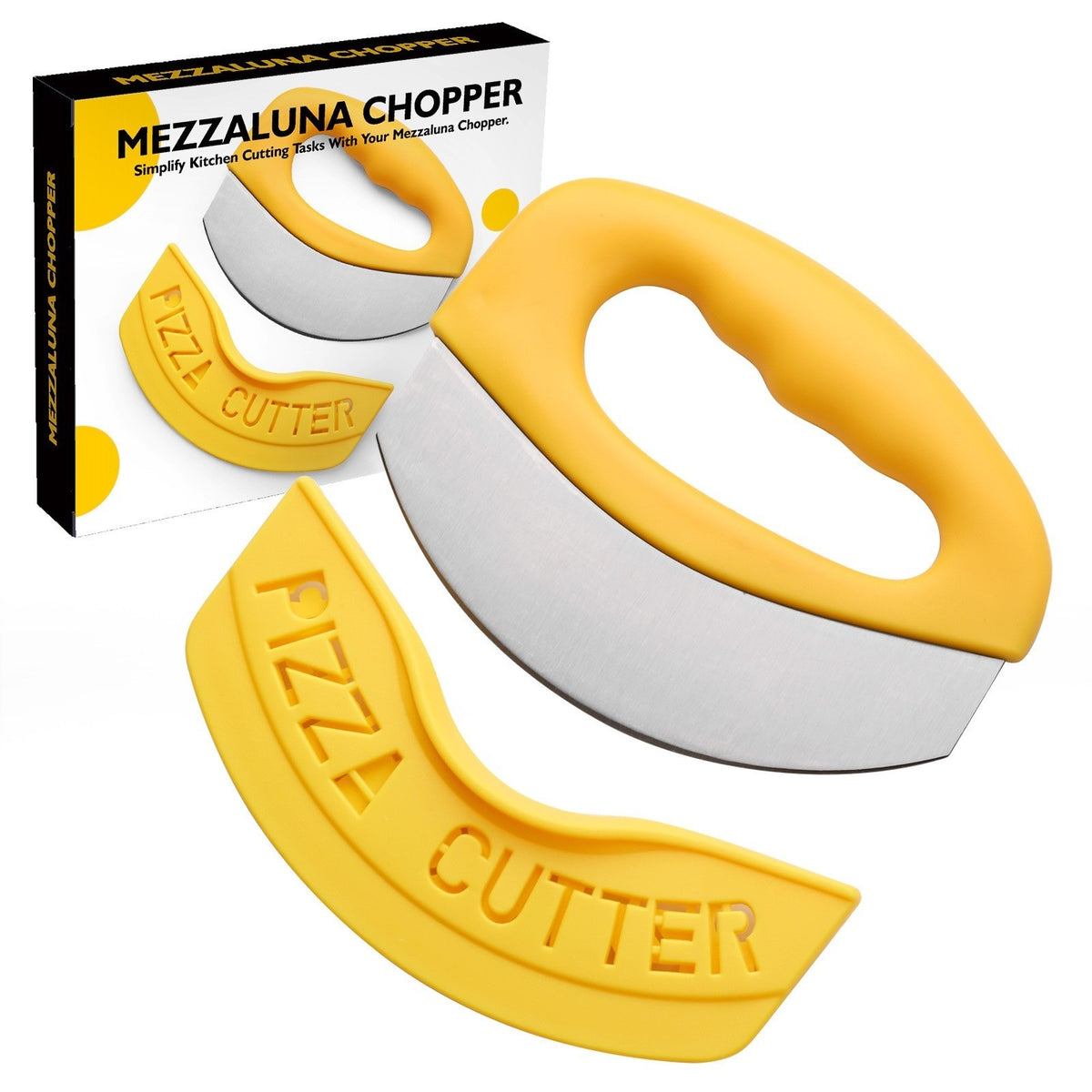 Cutit Pentru Taiat Pizza, Lama Rotunda din Otel Inoxidabil, Protectie Silicon, Maner Ergonomic, 15.5 cm, Galben
