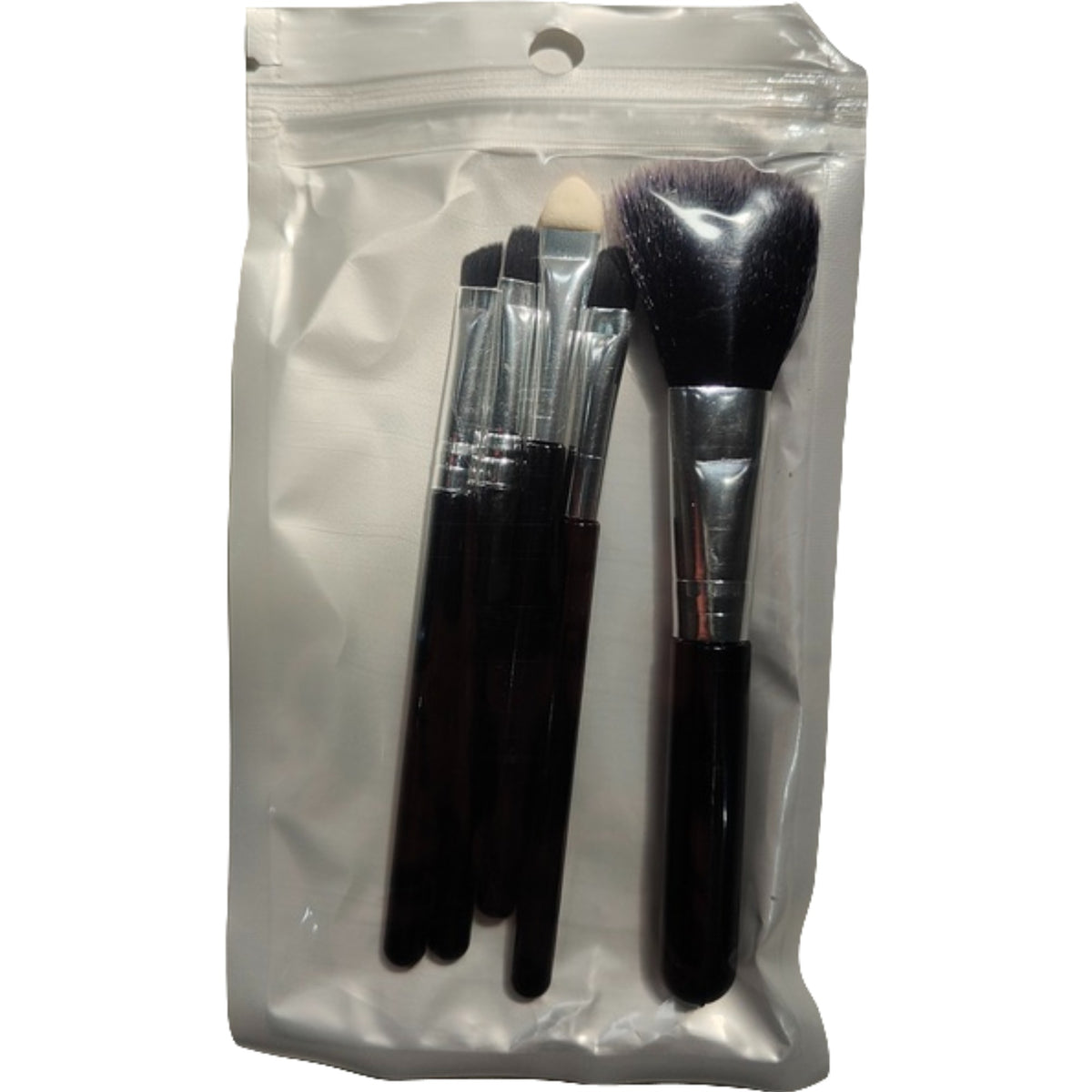 Set Pensule Machiaj De Voiaj Pentru Pudra Si Fard, Design Compact Pentru Geanta, Par Sintetic Fin, Maner Plastic, Negru, 5 Bucati