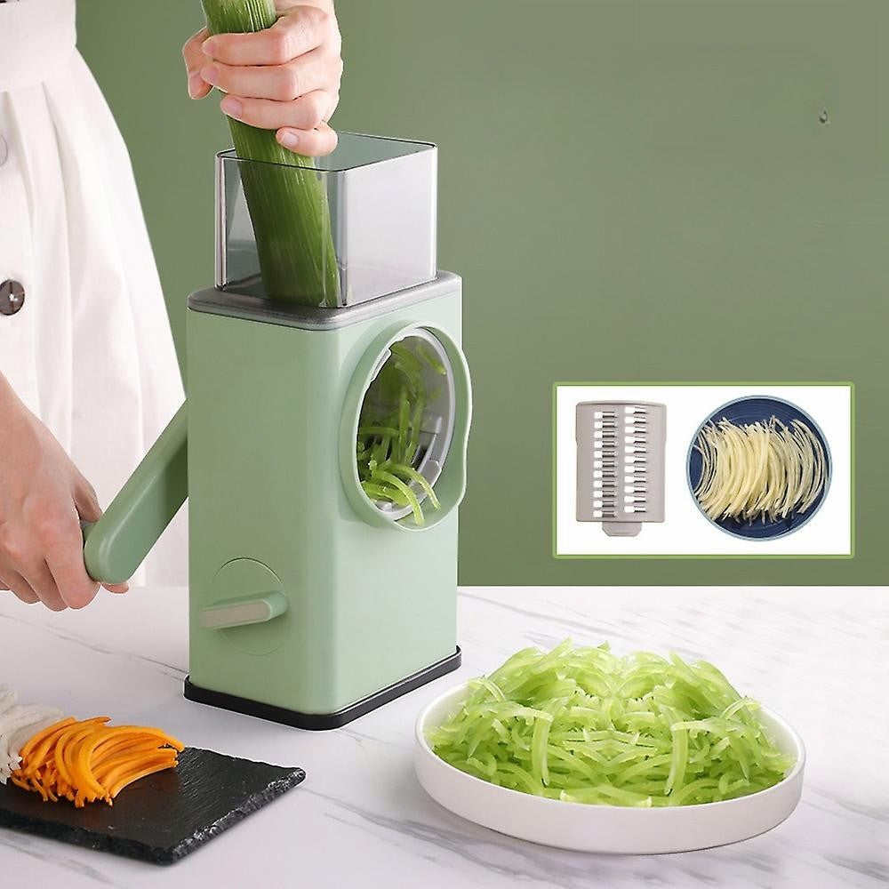 Feliator Manual Legume, Mandolina Multifunctionala cu 3 Lame din Otel Inoxidabil, Tip Julienne si Felii de 4 mm, Baza cu Ventuza de Siguranta, Carcasa ABS, 28.5 x 9.2 x 13.5 cm, Verde