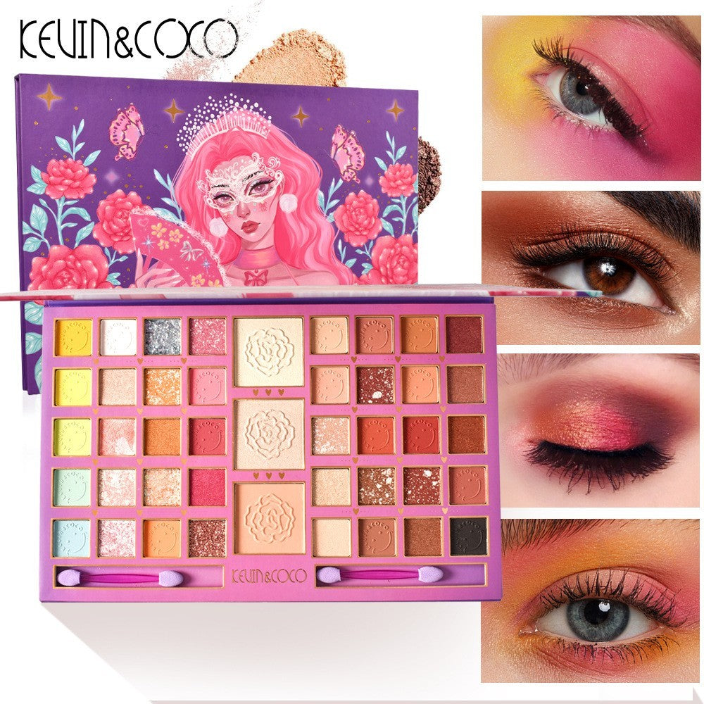 Kevin&Coco Paleta Farduri de Pleoape, 43 Culori Mate si Sidefate, Include Pudra, Iluminator si 2 Aplicatoare, Multicolor, 400 g