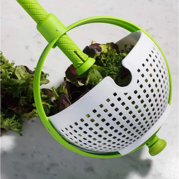 Strecuratoare Multifunctionala Rotativa pentru Paste si Legume, Sistem de Scurgere cu Ventuza si Maner Ergonomic, Plastic ABS, 22x12 cm, Verde