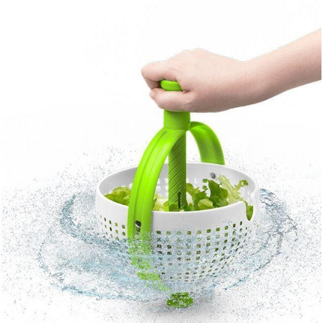 Strecuratoare Multifunctionala Rotativa pentru Paste si Legume, Sistem de Scurgere cu Ventuza si Maner Ergonomic, Plastic ABS, 22x12 cm, Verde