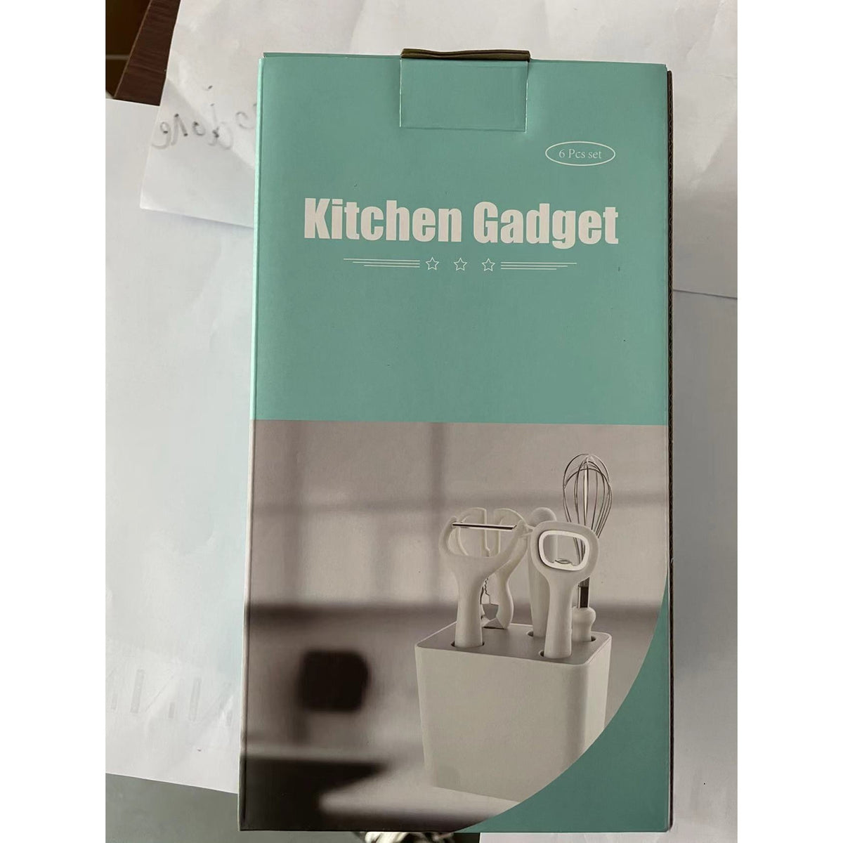 Set 6 Ustensile Bucatarie cu Suport, Organizator Ergonomic, Cutit, Tel, Foarfeca, Curatator si Desfacator, ABS si Inox, Alb