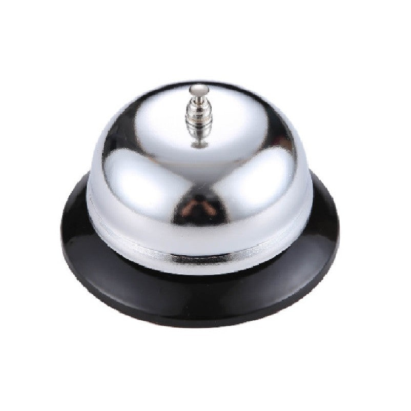 Sonerie Receptie Metalica, Clopotel pentru Hotel, Bar si Restaurant, Corp din Metal si Plastic, Design Compact, Argintiu cu Baza Neagra, 8.5 x 6 cm