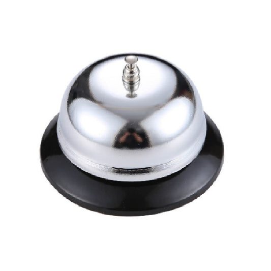 Sonerie Receptie Metalica, Clopotel pentru Hotel, Bar si Restaurant, Corp din Metal si Plastic, Design Compact, Argintiu cu Baza Neagra, 8.5 x 6 cm