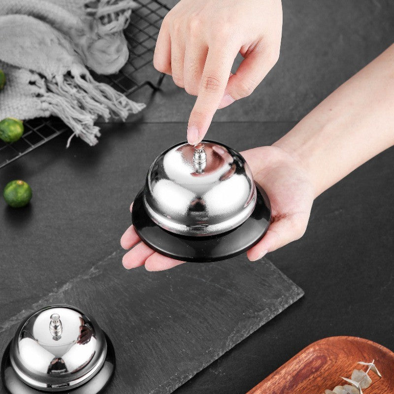 Sonerie Receptie Metalica, Clopotel pentru Hotel, Bar si Restaurant, Corp din Metal si Plastic, Design Compact, Argintiu cu Baza Neagra, 8.5 x 6 cm
