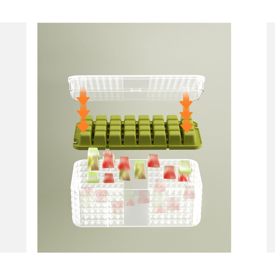 Set 3 Forme Pentru Gheata Cu Caserola Depozitare Si Capac Etans, Capacitate 96 Cuburi, Plastic, Verde