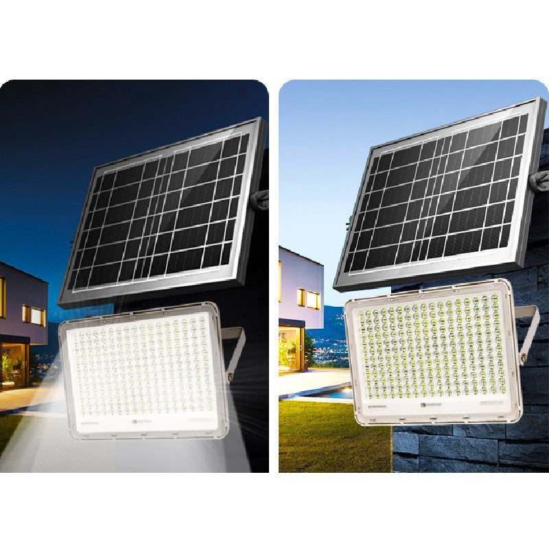 Proiector LED cu Panou Solar, Senzor Lumina si Telecomanda, Protectie Apa IP65, Afisaj Nivel Baterie, Carcasa Aluminiu, 200W, 29x23 cm, Alb