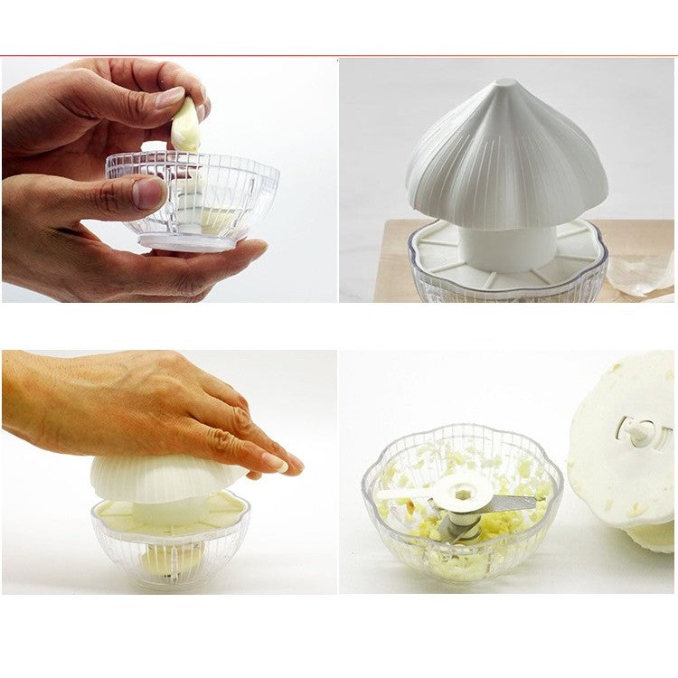 Tocator Manual Pentru Usturoi, Actionare Prin Apasare, Design Ergonomic, Lame Din Otel Inoxidabil si ABS, 9.5x9.5x9.3 cm, Alb