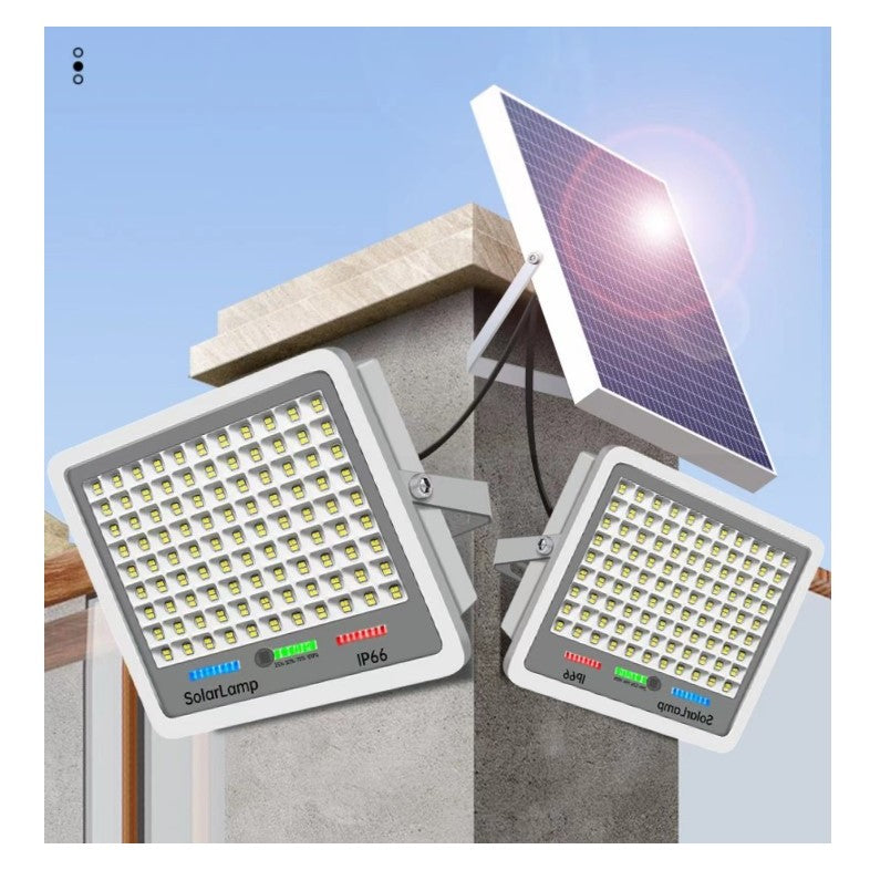 Proiector LED cu Panou Solar, Senzor de Lumina si Telecomanda, Protectie IP67, 216 LED-uri, Putere 100W, 24x19 cm, Negru