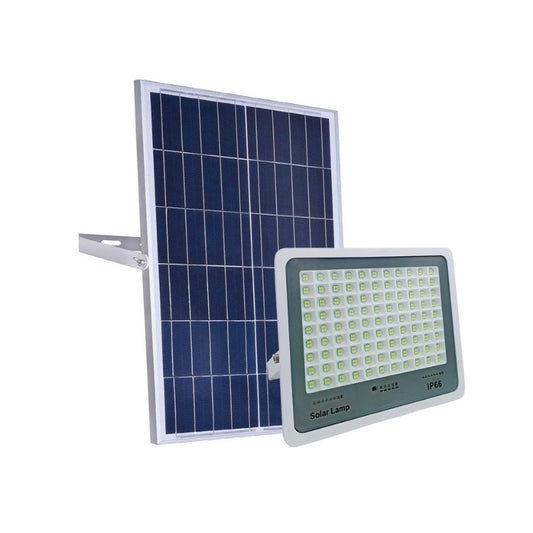 Proiector LED cu Panou Solar, Senzor de Lumina si Telecomanda, Putere 200W, 396 LED-uri, Protectie Intemperii IP67, Carcasa Aluminiu, 30x24 cm, Negru