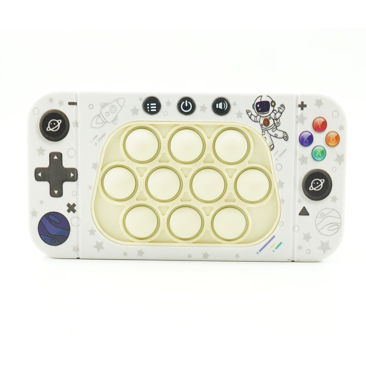 Consola Interactiva Speed Push Whack-a-Mole, Joc de Memorie si Viteza Pop It, Dezvoltare Coordonare Mana-Ochi, Sunete si Lumini, Material ABS si Silicon, 15.5 x 7.6 x 5.3 cm, Model Astronaut, Alb